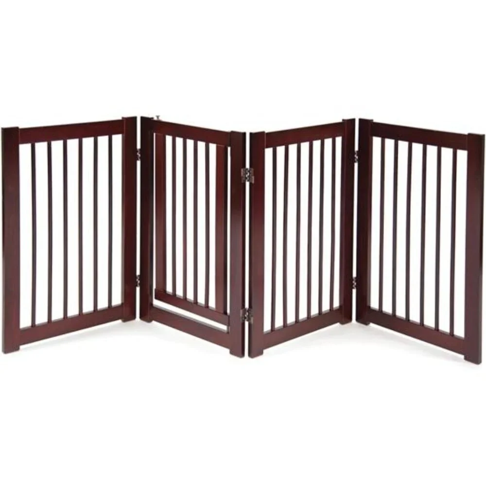 360 Configurable Dog Gate with Door–Indoor Freestanding WalkThrough Wood PetGate